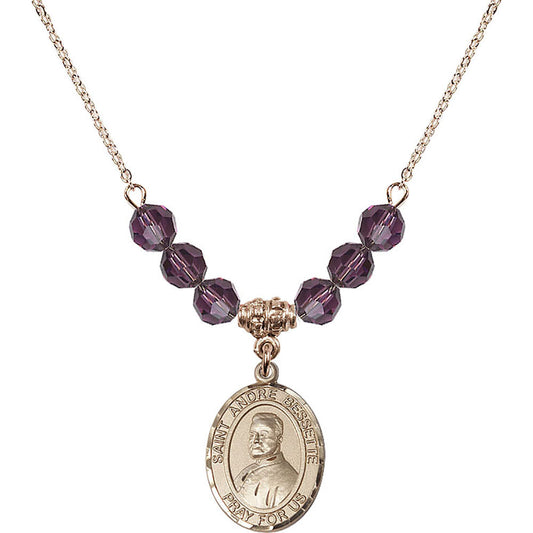 14kt Gold Filled Saint Andre Bessette Birthstone Necklace with Amethyst Beads - 8424