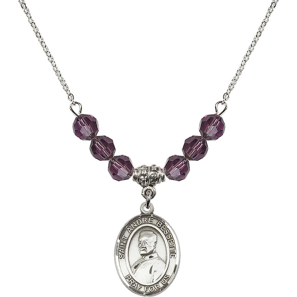 Sterling Silver Saint Andre Bessette Birthstone Necklace with Amethyst Beads - 8424