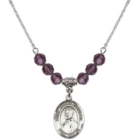 Sterling Silver Saint Andre Bessette Birthstone Necklace with Amethyst Beads - 8424
