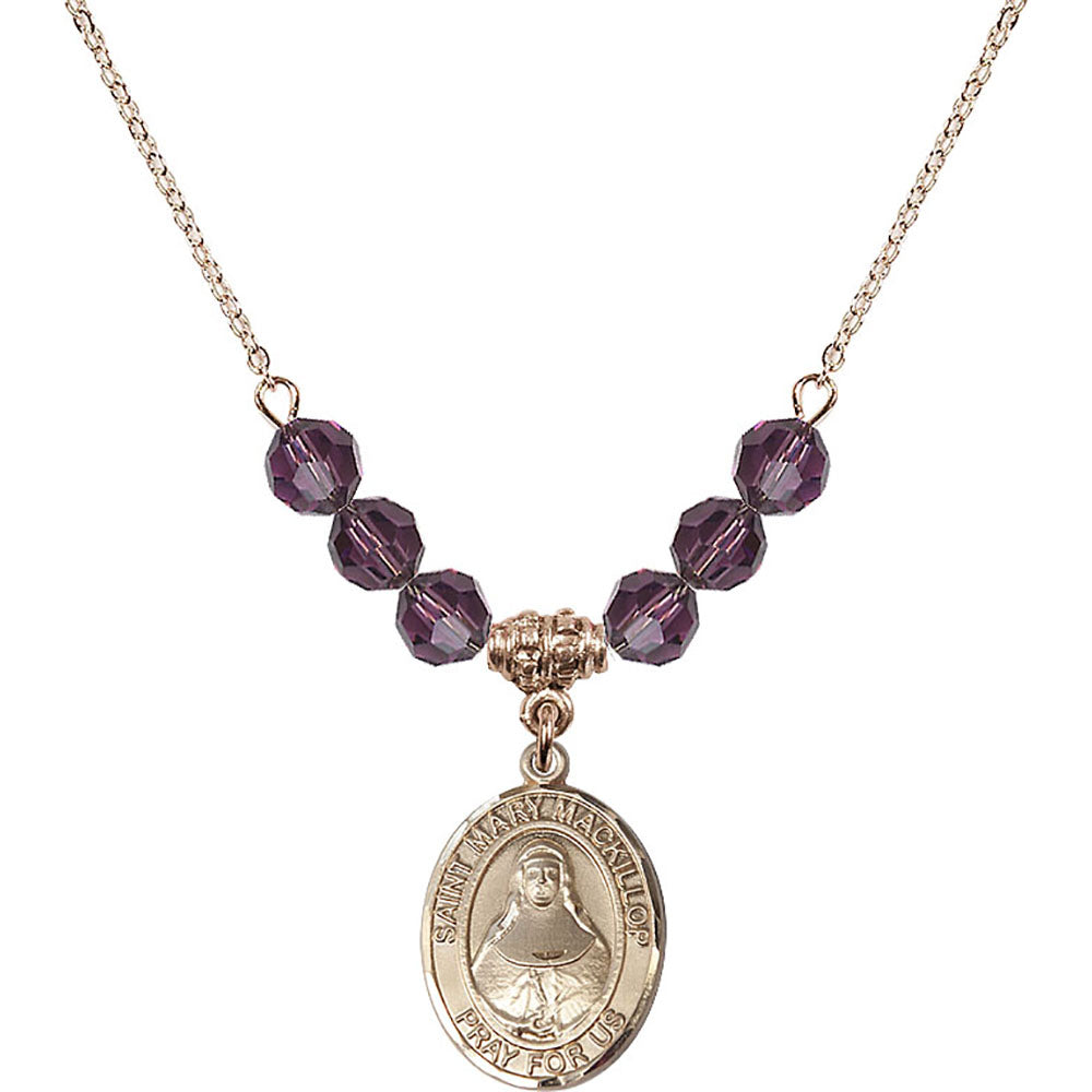 14kt Gold Filled Saint Mary Mackillop Birthstone Necklace with Amethyst Beads - 8425