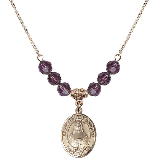 14kt Gold Filled Saint Mary Mackillop Birthstone Necklace with Amethyst Beads - 8425
