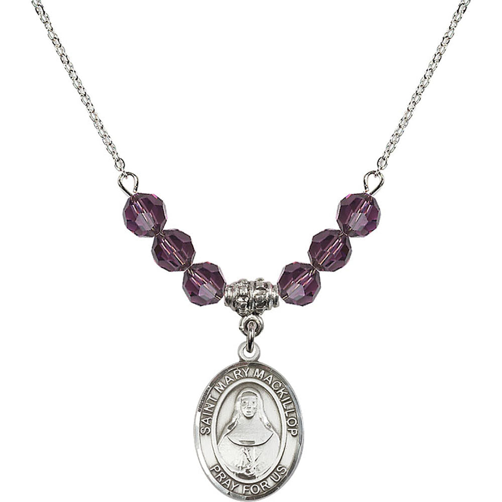 Sterling Silver Saint Mary Mackillop Birthstone Necklace with Amethyst Beads - 8425