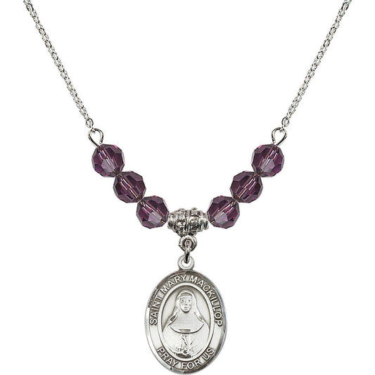 Sterling Silver Saint Mary Mackillop Birthstone Necklace with Amethyst Beads - 8425
