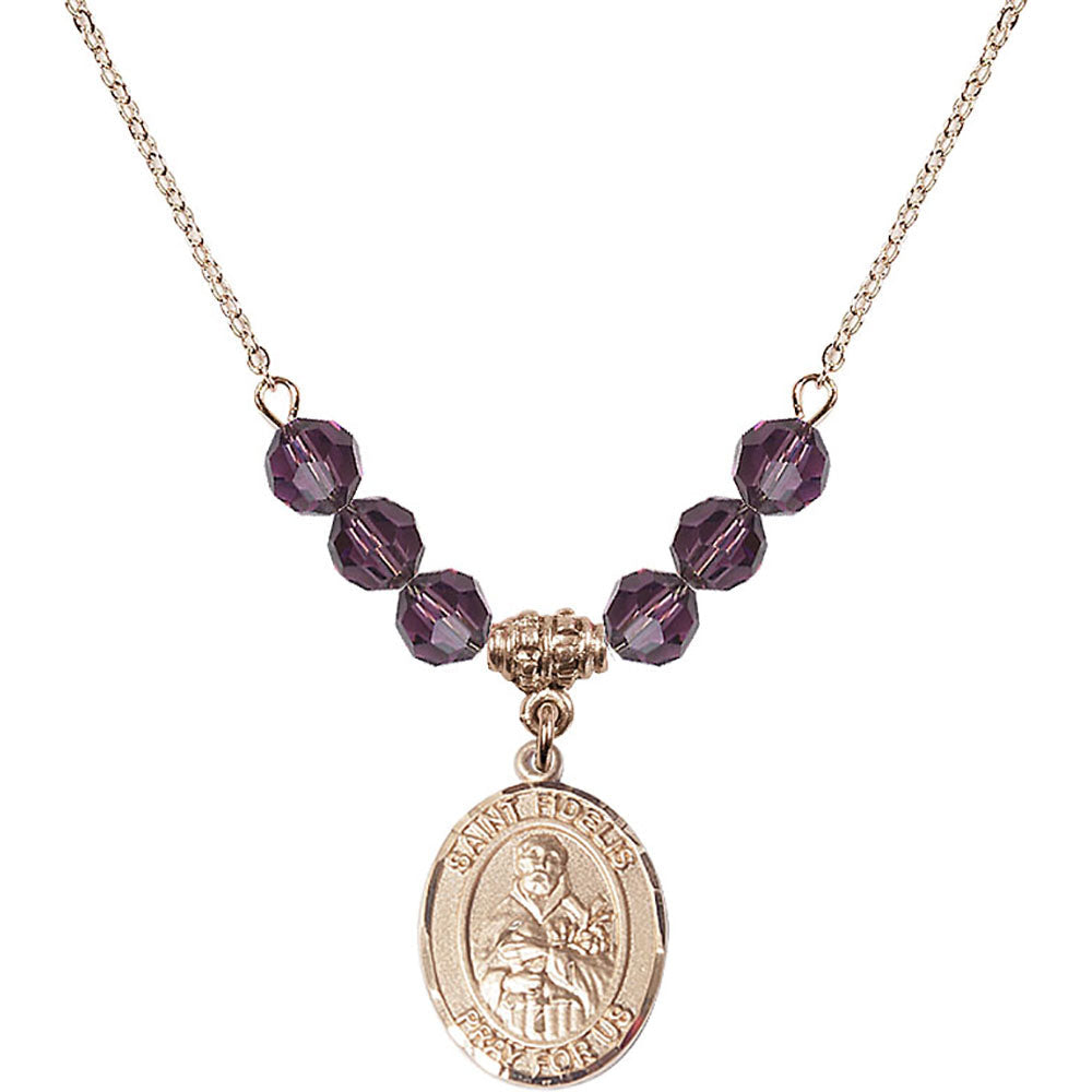 14kt Gold Filled Saint Fidelis Birthstone Necklace with Amethyst Beads - 8426