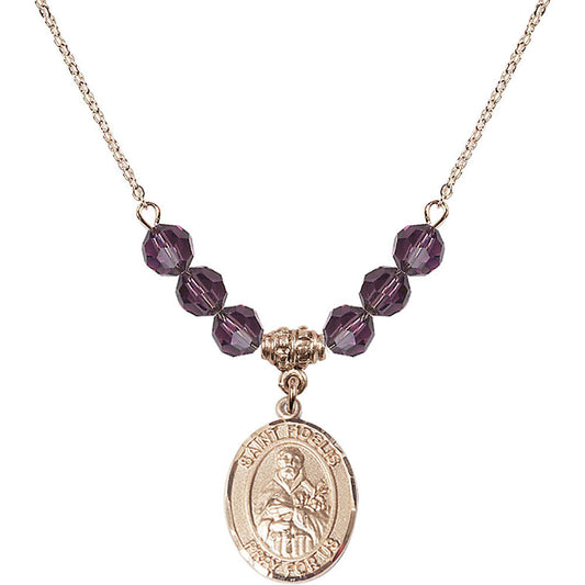 14kt Gold Filled Saint Fidelis Birthstone Necklace with Amethyst Beads - 8426