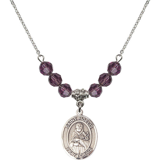 Sterling Silver Saint Fidelis Birthstone Necklace with Amethyst Beads - 8426