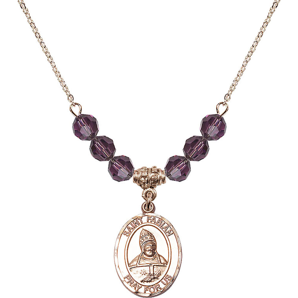 14kt Gold Filled Saint Fabian Birthstone Necklace with Amethyst Beads - 8427