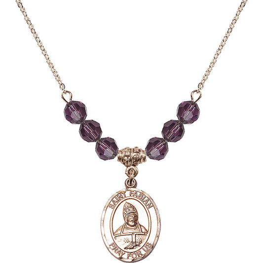 14kt Gold Filled Saint Fabian Birthstone Necklace with Amethyst Beads - 8427