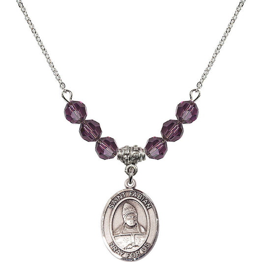 Sterling Silver Saint Fabian Birthstone Necklace with Amethyst Beads - 8427