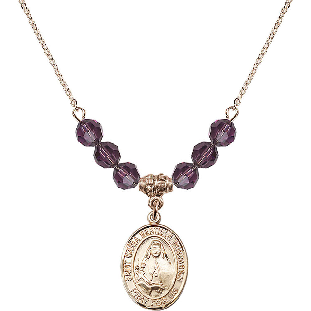 14kt Gold Filled Saint Maria Bertilla Boscardin Birthstone Necklace with Amethyst Beads - 8428