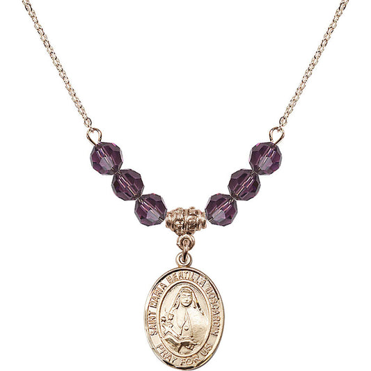 14kt Gold Filled Saint Maria Bertilla Boscardin Birthstone Necklace with Amethyst Beads - 8428