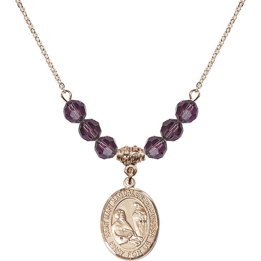 14kt Gold Filled Saint Mary Magdalene of Canossa Birthstone Necklace with Amethyst Beads - 8429