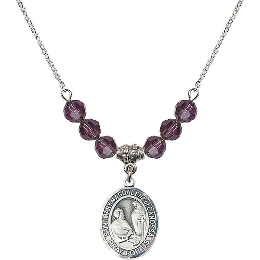 Sterling Silver Saint Mary Magdalene of Canossa Birthstone Necklace with Amethyst Beads - 8429