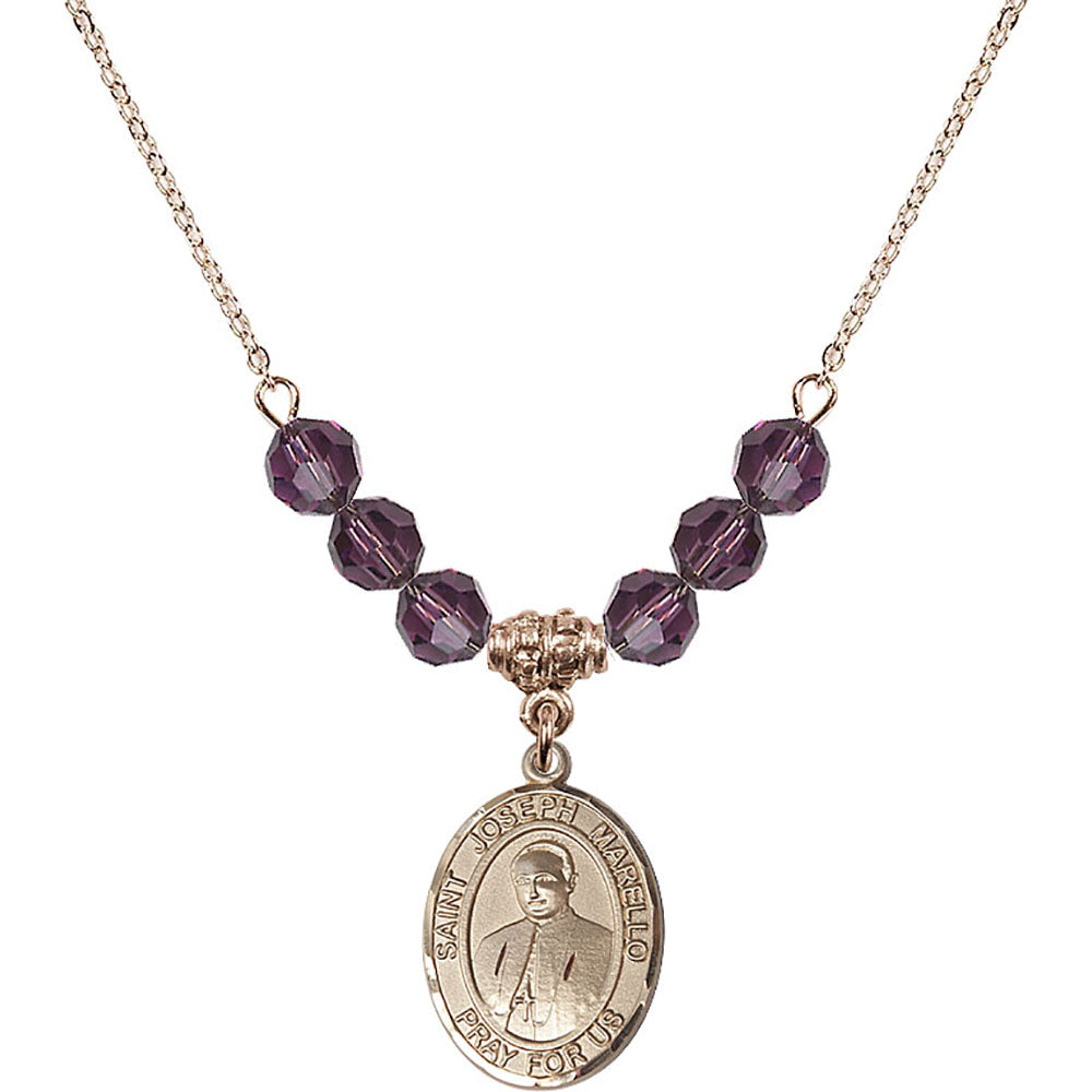 14kt Gold Filled Saint Joseph Marello Birthstone Necklace with Amethyst Beads - 8430