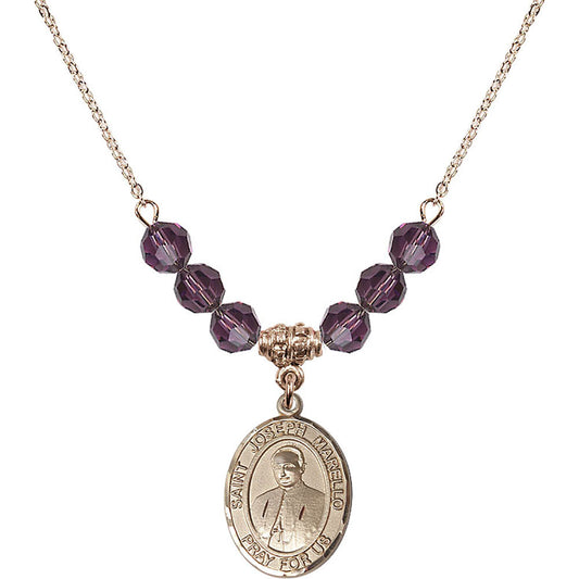 14kt Gold Filled Saint Joseph Marello Birthstone Necklace with Amethyst Beads - 8430