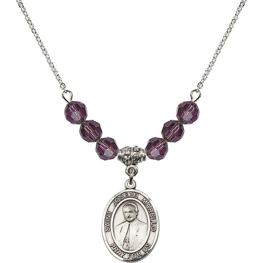 Sterling Silver Saint Joseph Marello Birthstone Necklace with Amethyst Beads - 8430