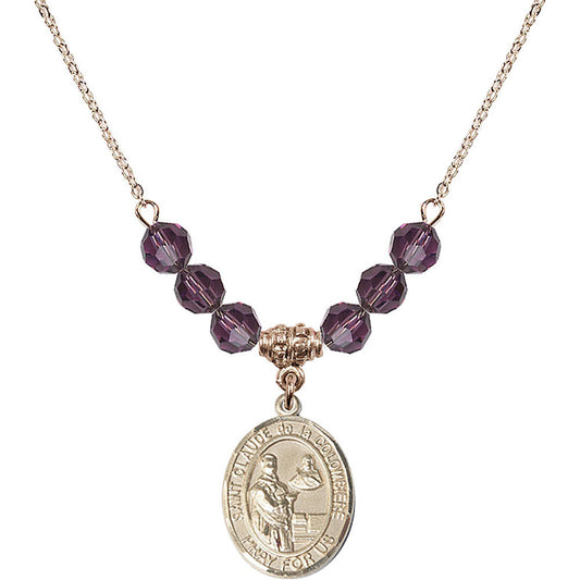 14kt Gold Filled Saint Claude de la Colombiere Birthstone Necklace with Amethyst Beads - 8432