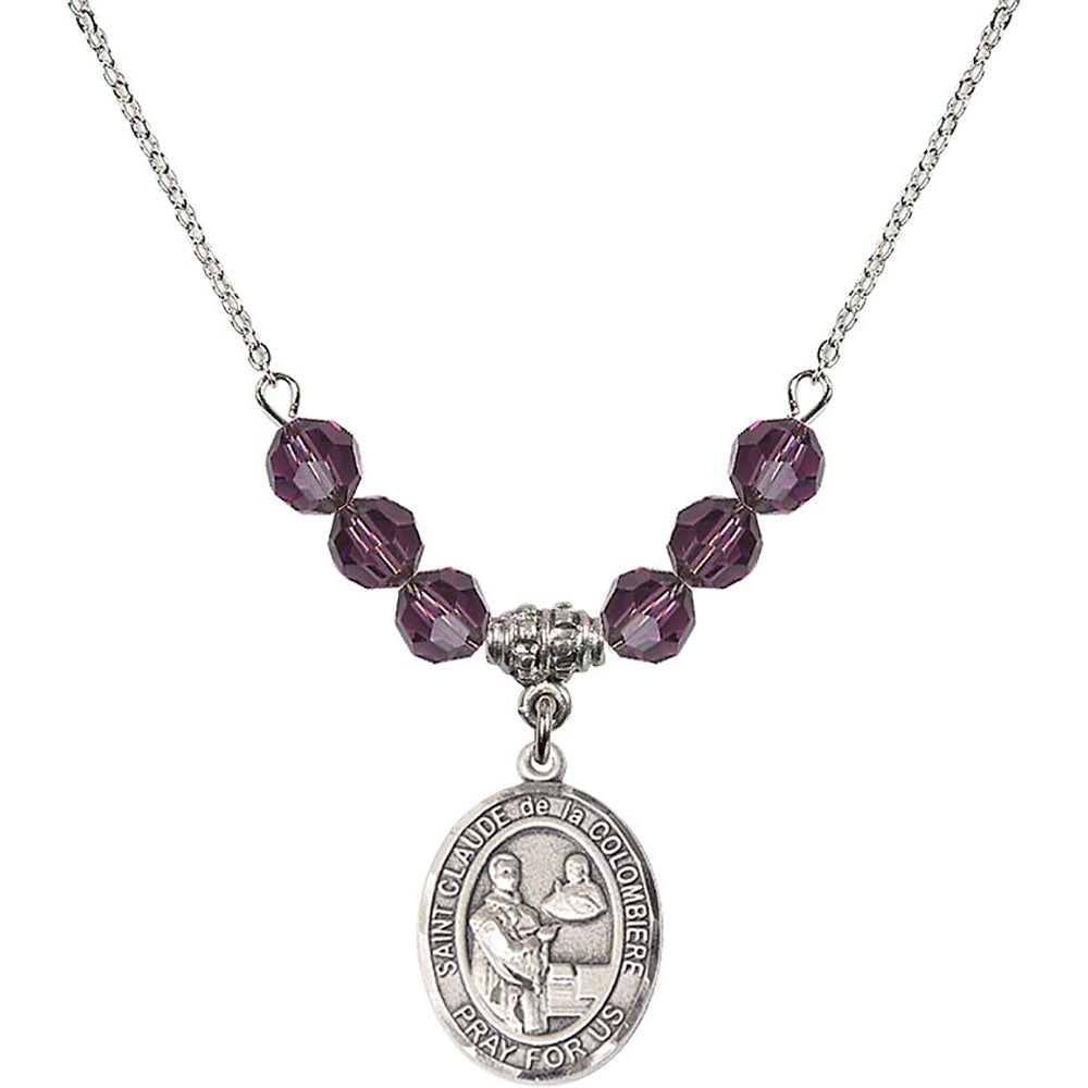 Sterling Silver Saint Claude de la Colombiere Birthstone Necklace with Amethyst Beads - 8432