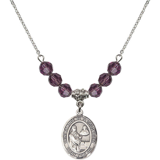 Sterling Silver Saint Claude de la Colombiere Birthstone Necklace with Amethyst Beads - 8432
