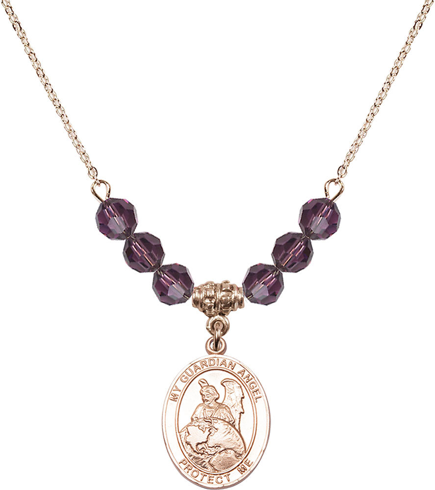 14kt Gold Filled Guardian Angel Protector Birthstone Necklace with Amethyst Beads - 8440
