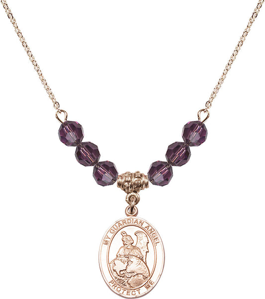 14kt Gold Filled Guardian Angel Protector Birthstone Necklace with Amethyst Beads - 8440