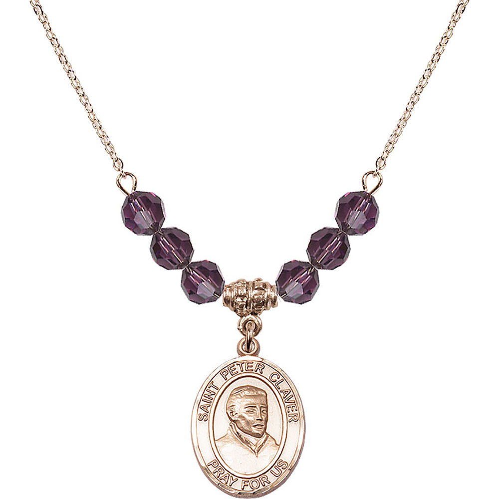 14kt Gold Filled Saint Peter Claver Birthstone Necklace with Amethyst Beads - 8442