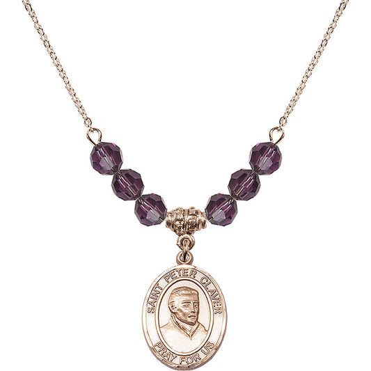 14kt Gold Filled Saint Peter Claver Birthstone Necklace with Amethyst Beads - 8442