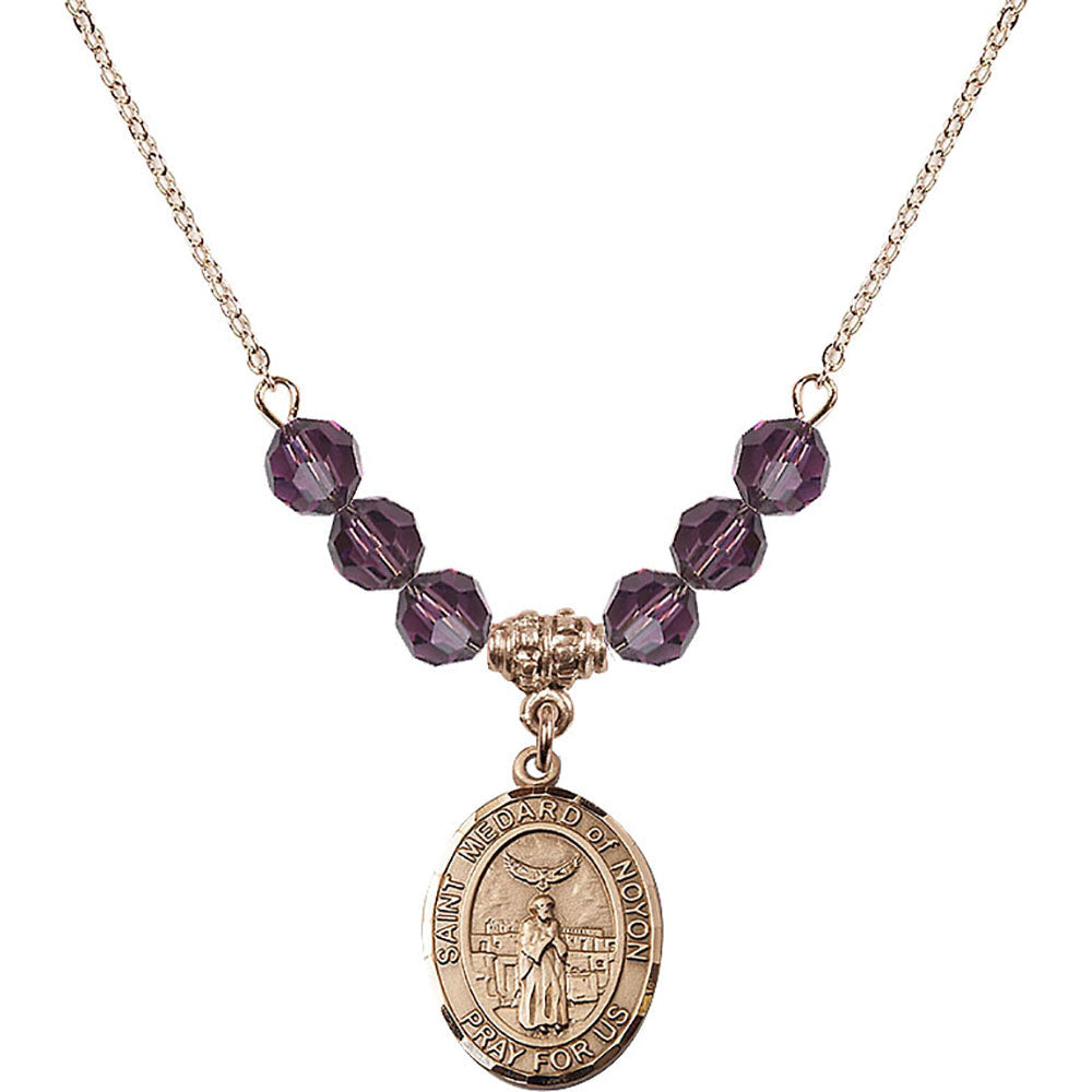 14kt Gold Filled Saint Medard of Noyon Birthstone Necklace with Amethyst Beads - 8444