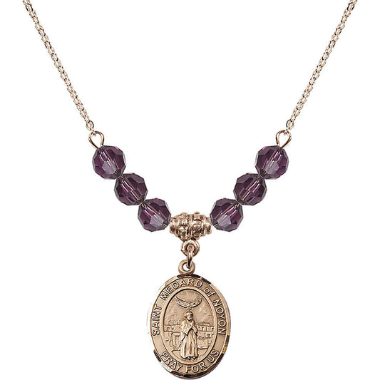 14kt Gold Filled Saint Medard of Noyon Birthstone Necklace with Amethyst Beads - 8444