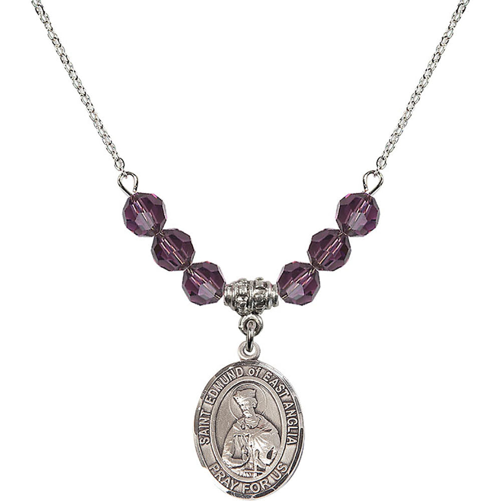Sterling Silver Saint Edmund of East Anglia Birthstone Necklace with Amethyst Beads - 8445