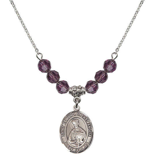 Sterling Silver Saint Edmund of East Anglia Birthstone Necklace with Amethyst Beads - 8445