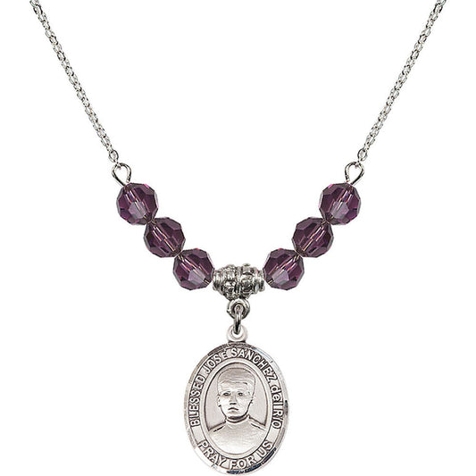 Sterling Silver Blessed Jose Sanchez del Rio Birthstone Necklace with Amethyst Beads - 8446