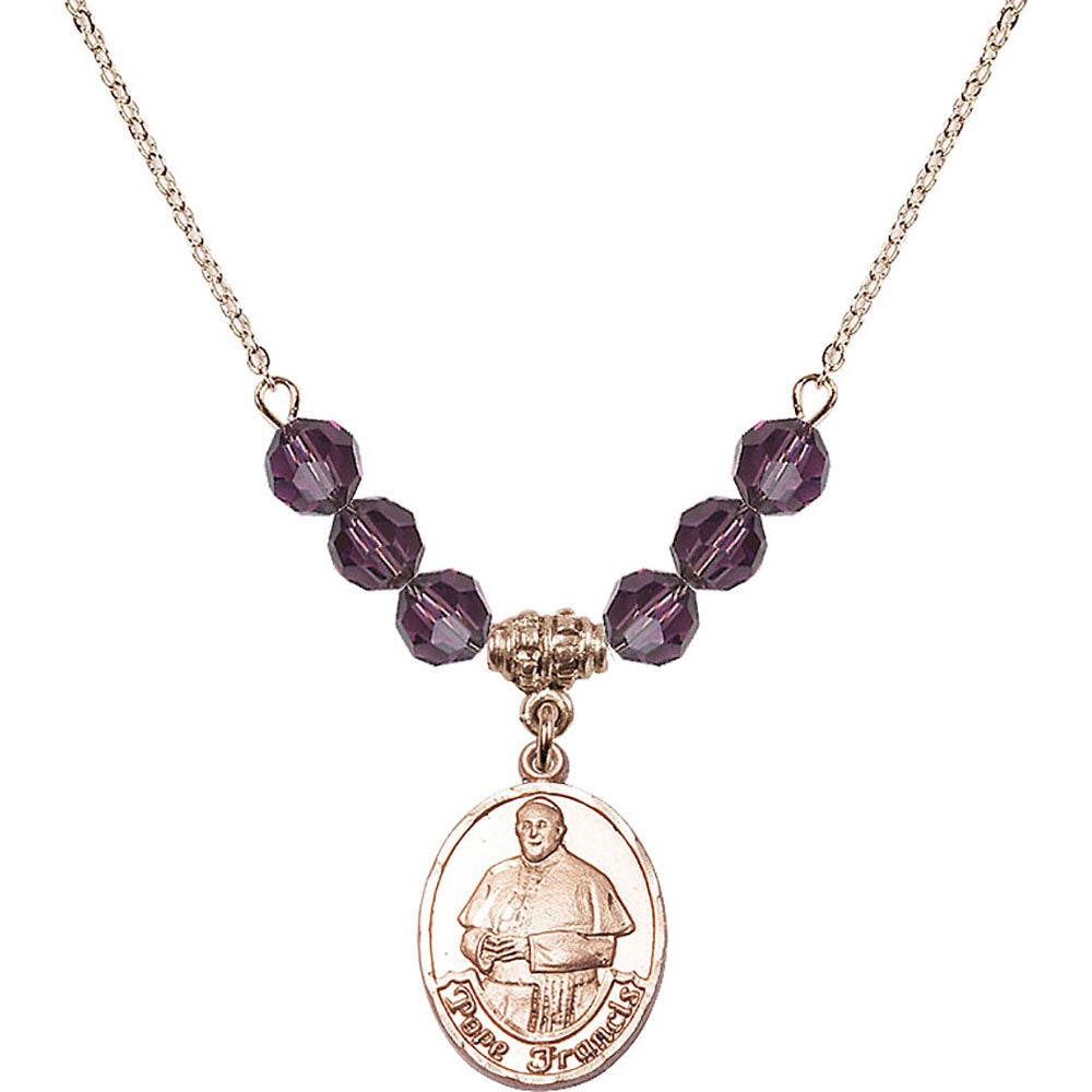 14kt Gold Filled Pope Francis Birthstone Necklace with Amethyst Beads - 8451