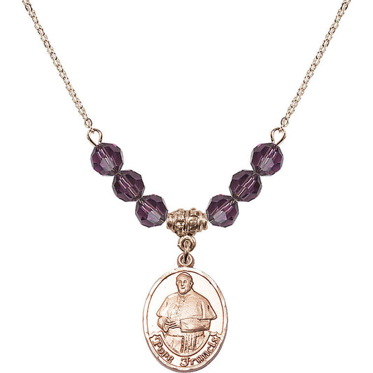 14kt Gold Filled Pope Francis Birthstone Necklace with Amethyst Beads - 8451