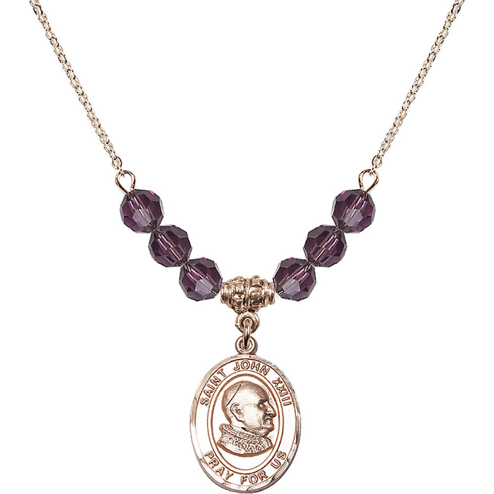 14kt Gold Filled Saint John XXIII Birthstone Necklace with Amethyst Beads - 8455