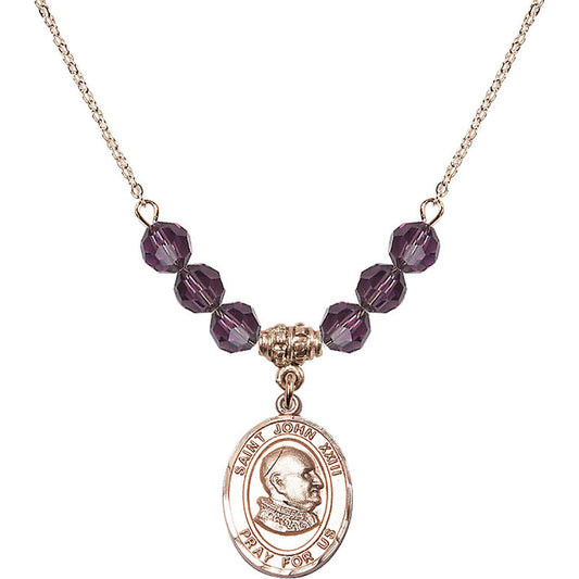 14kt Gold Filled Saint John XXIII Birthstone Necklace with Amethyst Beads - 8455