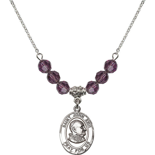 Sterling Silver Saint John XXIII Birthstone Necklace with Amethyst Beads - 8455