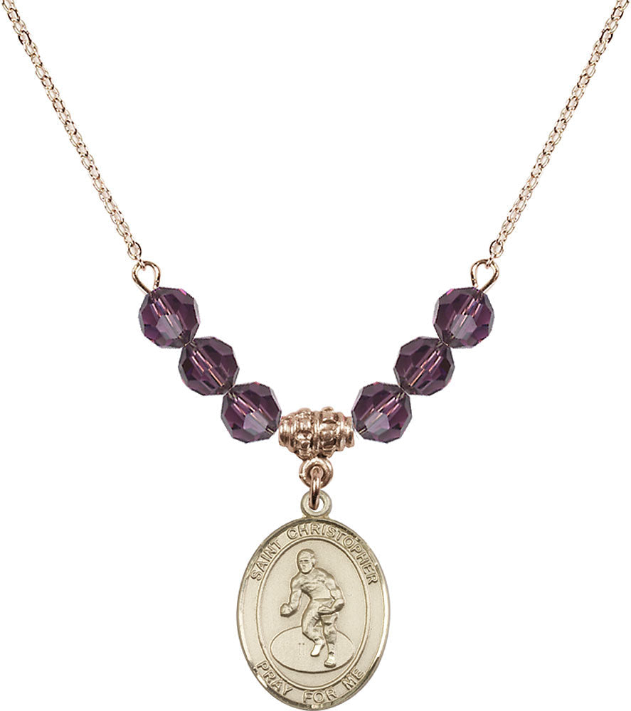 14kt Gold Filled Saint Christopher/Wrestling Birthstone Necklace with Amethyst Beads - 8508