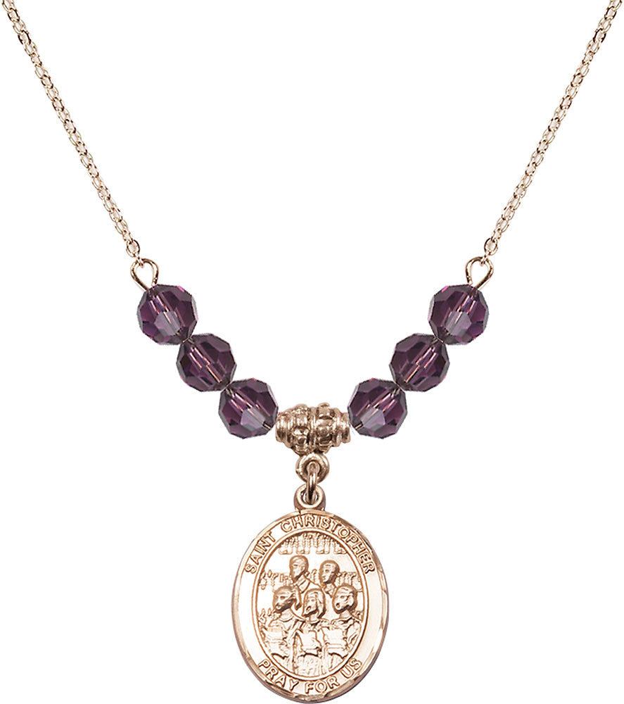 14kt Gold Filled Saint Christopher / Choir Birthstone Necklace with Amethyst Beads - 8514