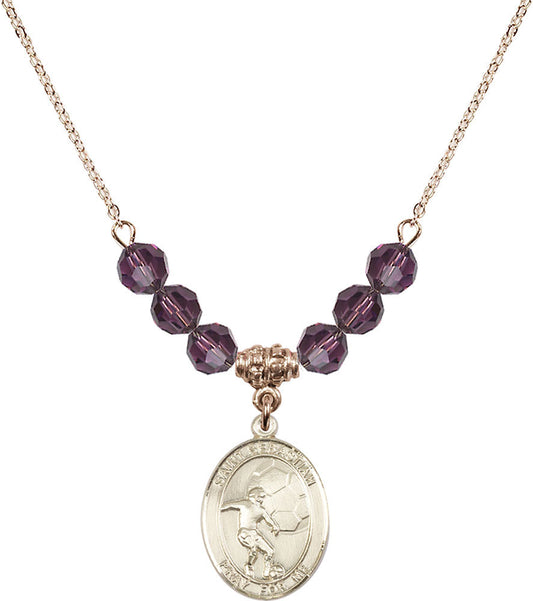 14kt Gold Filled Saint Sebastian / Soccer Birthstone Necklace with Amethyst Beads - 8603