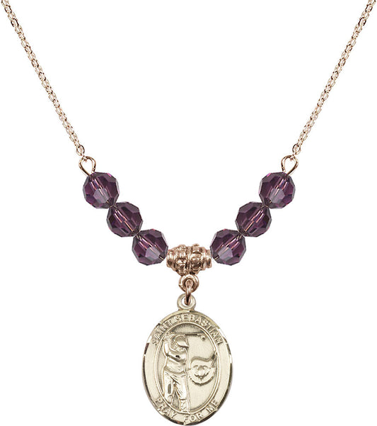 14kt Gold Filled Saint Sebastian / Golf Birthstone Necklace with Amethyst Beads - 8606