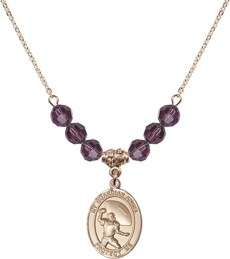 14kt Gold Filled Guardian Angel/Track&Field-Women Birthstone Necklace with Amethyst Beads - 8710