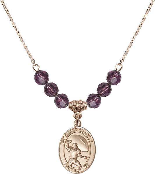14kt Gold Filled Guardian Angel/Track&Field-Women Birthstone Necklace with Amethyst Beads - 8710