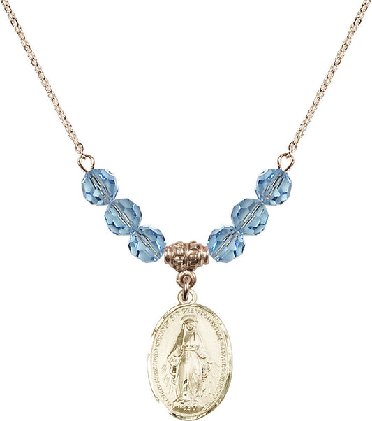 14kt Gold Filled Miraculous Birthstone Necklace with Aqua Beads - 0015