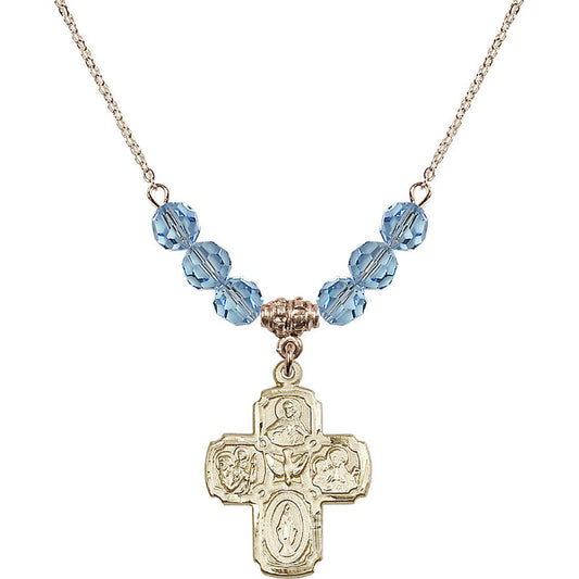 14kt Gold Filled 5-Way Birthstone Necklace with Aqua Beads - 0041