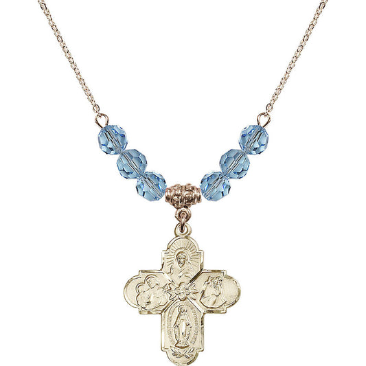 14kt Gold Filled 4-Way Birthstone Necklace with Aqua Beads - 0043