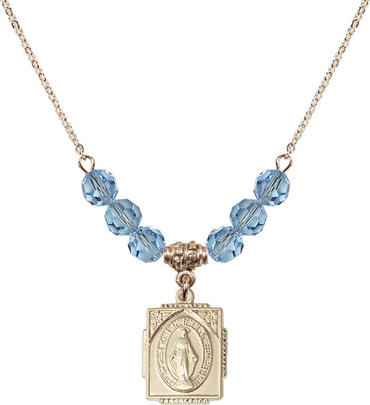 14kt Gold Filled Miraculous Birthstone Necklace with Aqua Beads - 0804