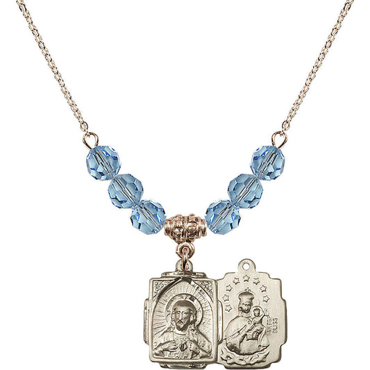 14kt Gold Filled Scapular Birthstone Necklace with Aqua Beads - 0804