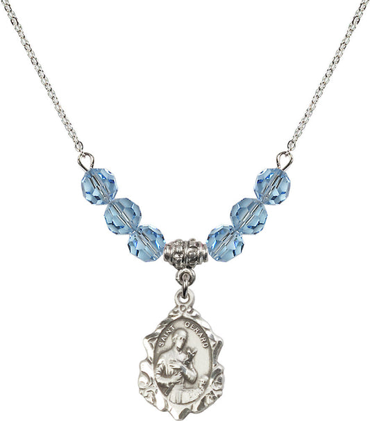 Sterling Silver Saint Gerard Birthstone Necklace with Aqua Beads - 0822