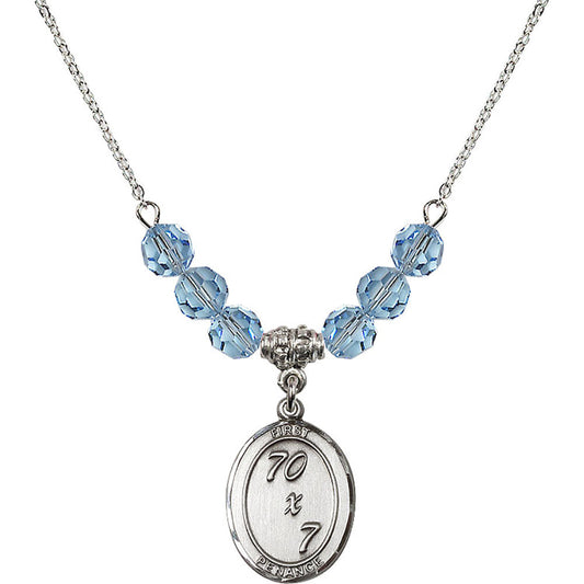 Sterling Silver First Penance Birthstone Necklace with Aqua Beads - 0867